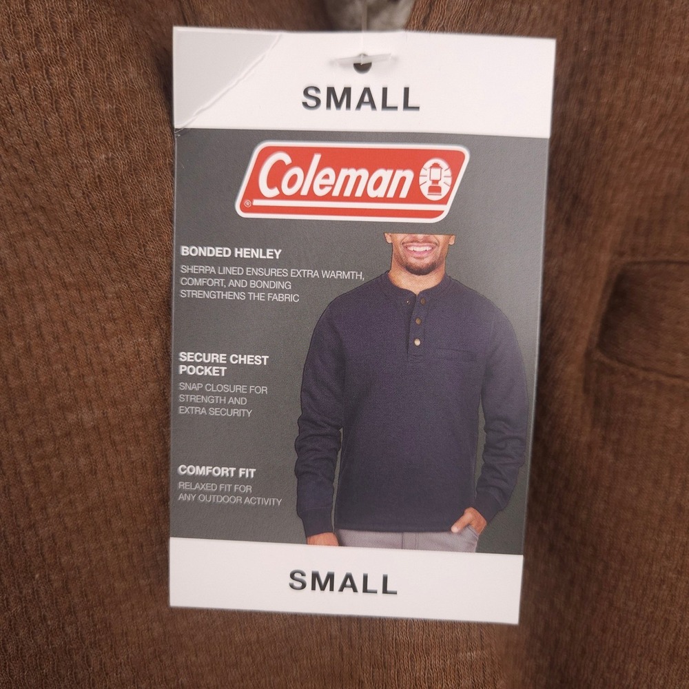 Coleman Bonded Sherpa Lined Henley Shirt Men's Small Copper Waffle Knit Thermal - Picture 13 of 14
